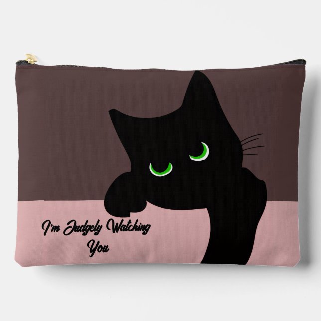 Trendige spähende schwarze Katze Monogramm Zubehörtasche (Vorderseite)