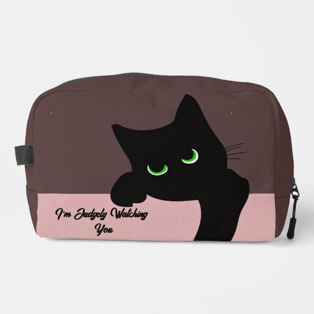 Trendige spähende schwarze Katzen-Monogramm Waschbeutel (Vorderseite)