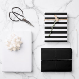 Trendige Streifen Schwarz-weiß, solide Farbe Geschenkpapier Set