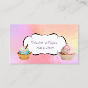 Trendige Süße Cupcake-Bäckerei Bunte Holografische Visitenkarte