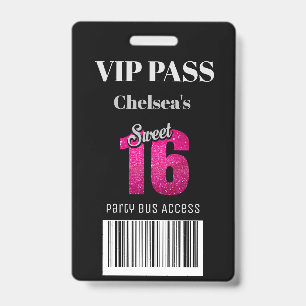 Trendige Sweet 16 Bus-Zugangsbarcode-Einladung VIP Ausweis