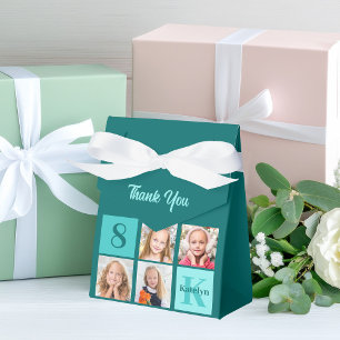 Trendige Teal-Fotocollage zur individuellen Geburt Geschenkschachtel
