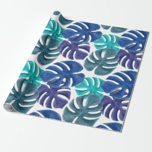 Trendige tropische königsblaue und aquafarbene Mon Geschenkpapier
