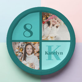 Trendige Türkis Foto individuelle Geburtstagsfeier Pappteller