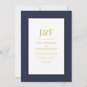 Trendige Typografie Bordeaux, Navy und Gold Hochze Einladung