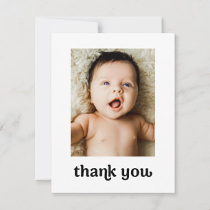 Trendige Typografie Einfache Moderne 2 Baby-Fotos Dankeskarte