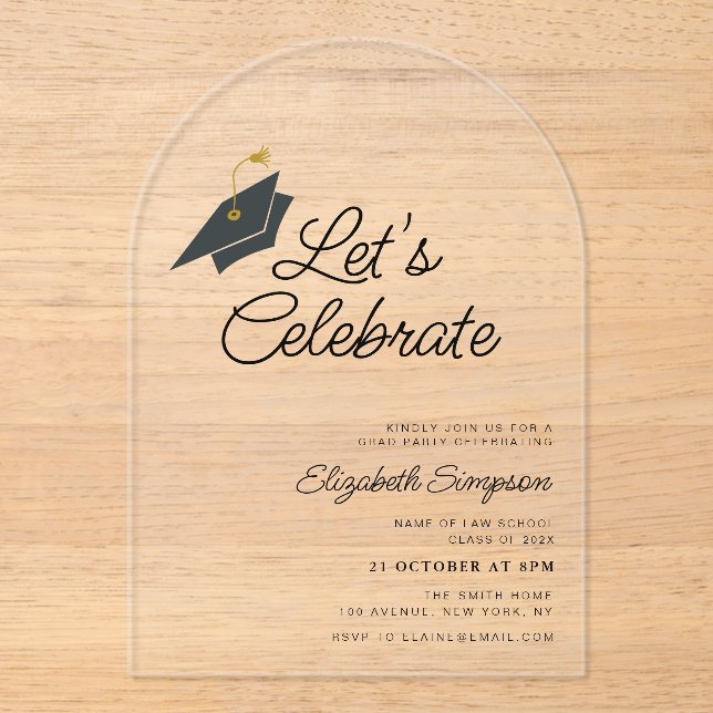 Trendige Typografie-Graduierungsparty Acryleinladungen (Vorderseite)