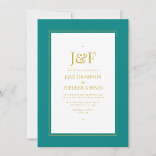 Trendige Typografie Türkis und Goldene Hochzeitsei Einladung
