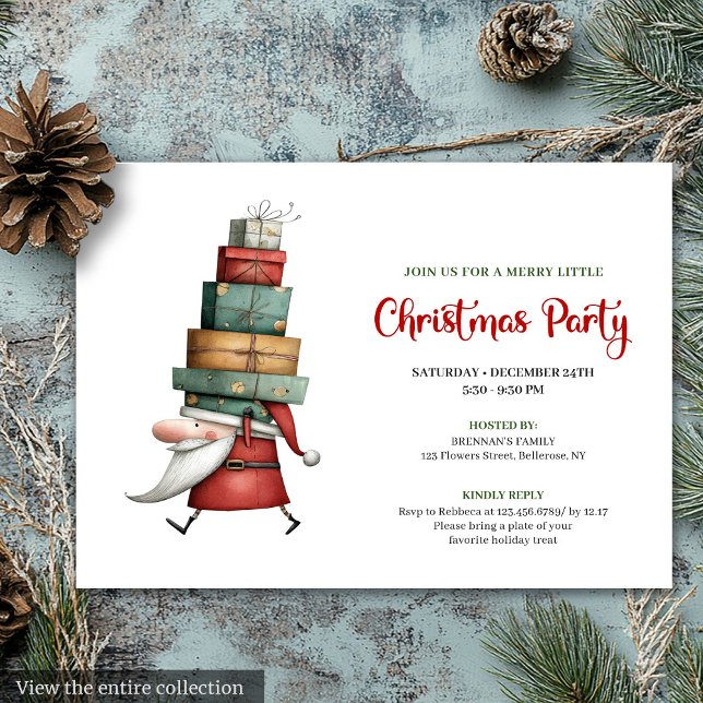 Trendige verrückte Weihnachtsmann-Aquarell-Party-E Einladung (Trendy Quirky Santa Watercolor Party Invitation)