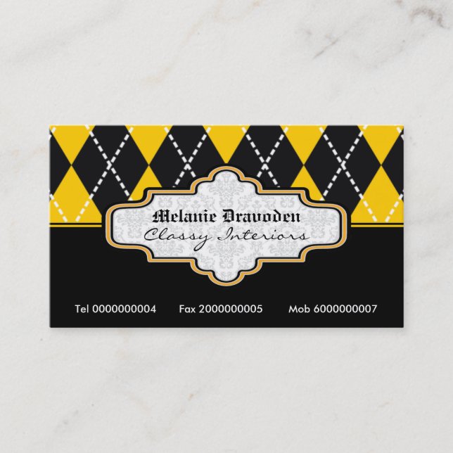 Trendige Visitenkarten in Schwarz-Gelb-Raute Visitenkarte (Vorderseite)