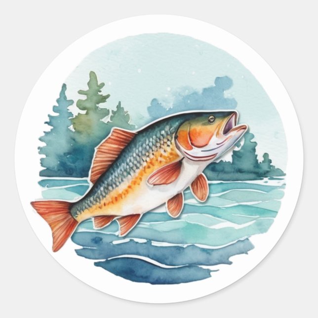Trendige Wasserfarbe Fischen  Runder Aufkleber (Vorderseite)