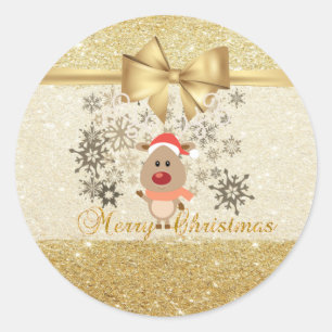 Trendige Weihnachtsrentier ,unechter Goldbogen,gli Runder Aufkleber