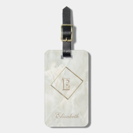 Trendige weiße Marmortextur, monogram-Personalisie Gepäckanhänger