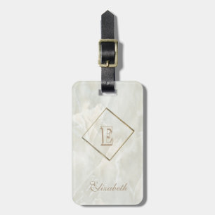 Trendige weiße Marmortextur, monogram-Personalisie Gepäckanhänger