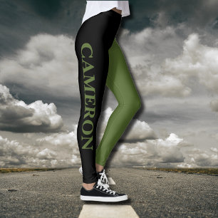 Trendige zwei Farben   Name   Schwarz und Oliven g Leggings