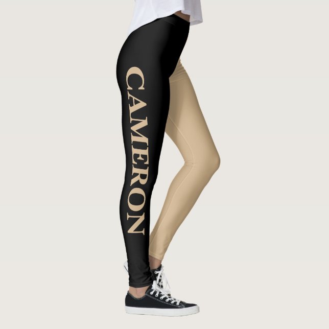 Trendige zwei Farben | Name | Schwarz und Tan Leggings (Rechts)