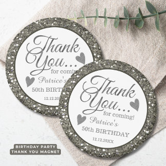 Trendiger 50. Geburtstag Silber Glitter Dankeschön Magnet