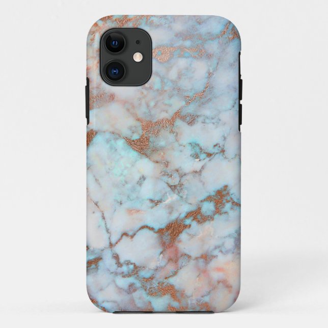 Trendiger brauner und hellblauer Marmor Case-Mate iPhone Hülle (Rückseite)