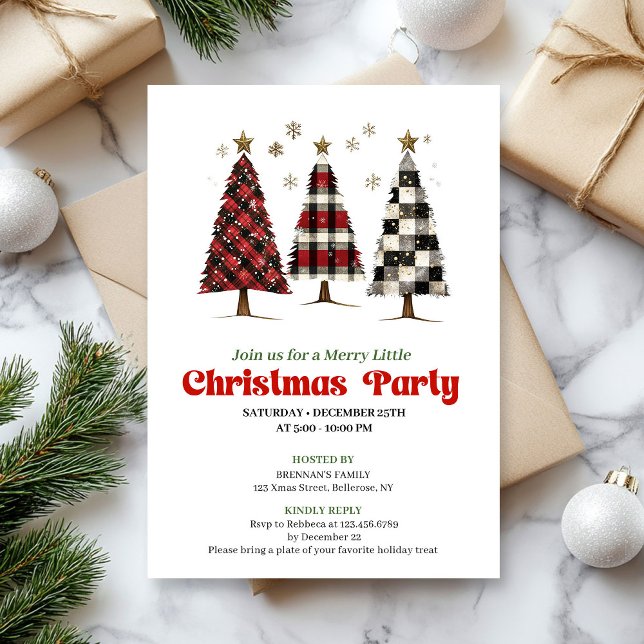 Trendiger Büffelkariert-Weihnachtsbaum editierbar  Einladung (Trendy buffalo plaid Christmas tree editable invite)