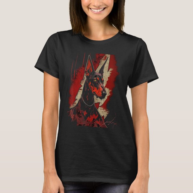 Trendiger Dobermann Pinscher Blitz Donner Post Apo T-Shirt (Vorderseite)