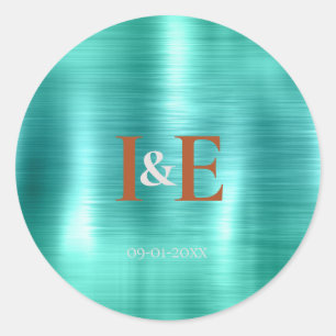 Trendiger falscher Teal-Folie-Kupfertext Hochzeit Runder Aufkleber