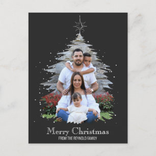 Trendiger Frohe Weihnachtsbaum Silhouette Foto Gra Feiertagspostkarte