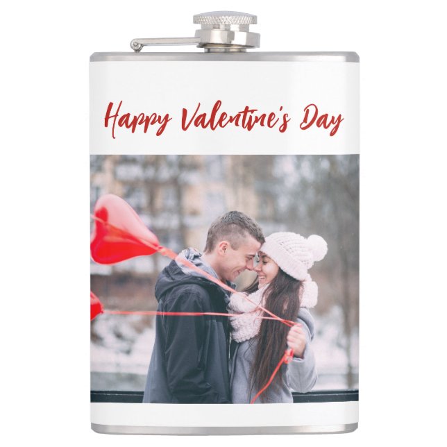 Trendiger glücklicher Valentinstag Foto Flachmann (Vorderseite)