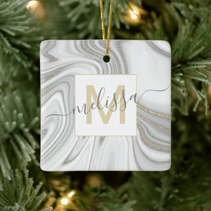 Trendiger goldener Glitter-Sparkling-Marmor-Name-M Keramikornament