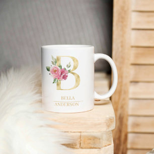 Trendiger goldener Wasserfarben-Blumenbuchstabe B Kaffeetasse