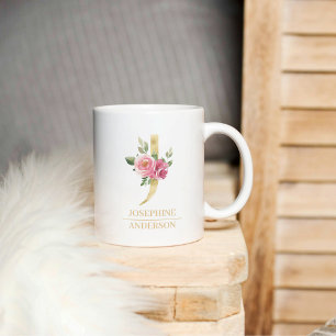 Trendiger goldener Wasserfarben-Blumenbuchstabe J Kaffeetasse