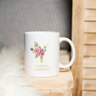 Trendiger goldener Wasserfarben-Blumenbuchstabe Y Kaffeetasse