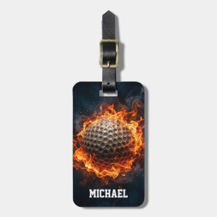 Trendiger Golfball auf Feuer Personalized Gepäckanhänger