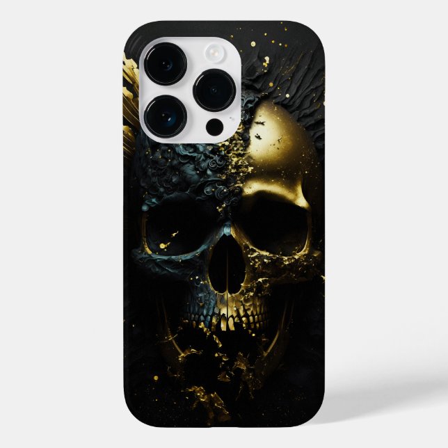 Trendiger Gothik Totenkopf in schwarz gold Design Case-Mate iPhone 14 Pro Hülle (Rückseite)