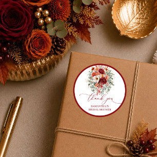 Trendiger herbstlicher bordeauxroter floraler Brau Runder Aufkleber