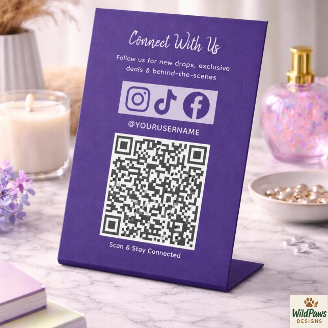 Trendiger Holografischer QR-Code | Verbinde dich m Sockelschild (Trendy Holographic QR Code | Connect With Us Pedestal Sign
)