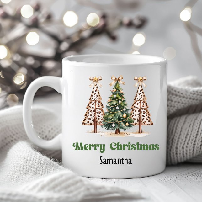 Trendiger Leopard-Weihnachtsbaum Personalisierter  Kaffeetasse (Trendy Leopard Christmas Trees Personalized Mug)
