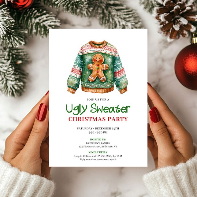 Trendiger lustiger hässlicher Weihnachtspullover-U Einladung (Trendy Funny Ugly Sweater Holiday Card Design)