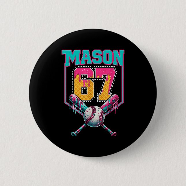Trendiger Mason 67 Mem Eiscreme-Tropf Baseball Geb Button (Vorderseite)