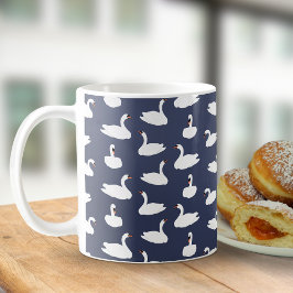 Trendiger moderner blauer Schwan-Muster-Becher Kaffeetasse