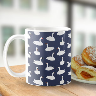 Trendiger moderner blauer Schwan-Pattern-Kaffeebec Kaffeetasse