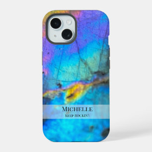 Trendiger Moderner Farbiger Marmorstein Name iPhone 15 Hülle
