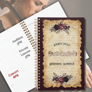 Trendiger Musiker Cello-Probenplaner Notizbuch Planer
