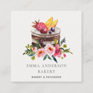 Trendiger Obst-Blumen-Torte-Patisserie-Cupcake-Bäc Quadratische Visitenkarte