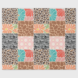 Trendiger Patchwork-Tierdruck & Blumenmuster-Einwi Geschenkpapier