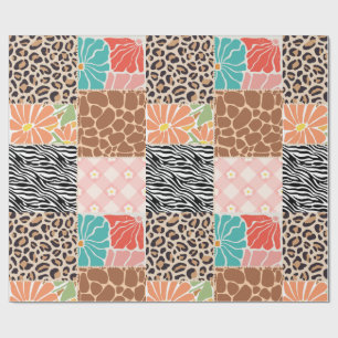 Trendiger Patchwork-Tierdruck & Blumenmuster-Einwi Geschenkpapier