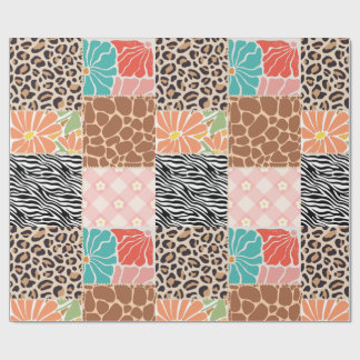 Trendiger Patchwork-Tierdruck & Blumenmuster-Einwi Geschenkpapier
