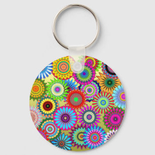 Trendiger Psychadelic Flower Power Druck Accessoir Schlüsselanhänger