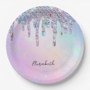 Trendiger Regenbogen-Glitter-Tropfen Holografisch Pappteller