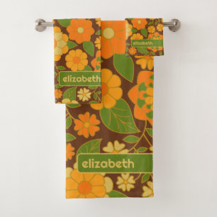 Trendiger Retro-Muster-Individuelle Name Badhandtuch Set