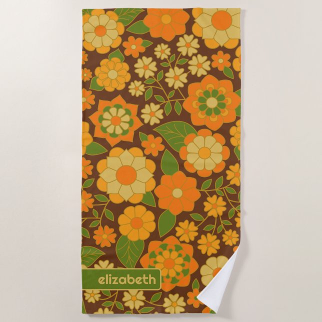Trendiger Retro-Muster-Individuelle Name Strandtuch (Vorderseite)